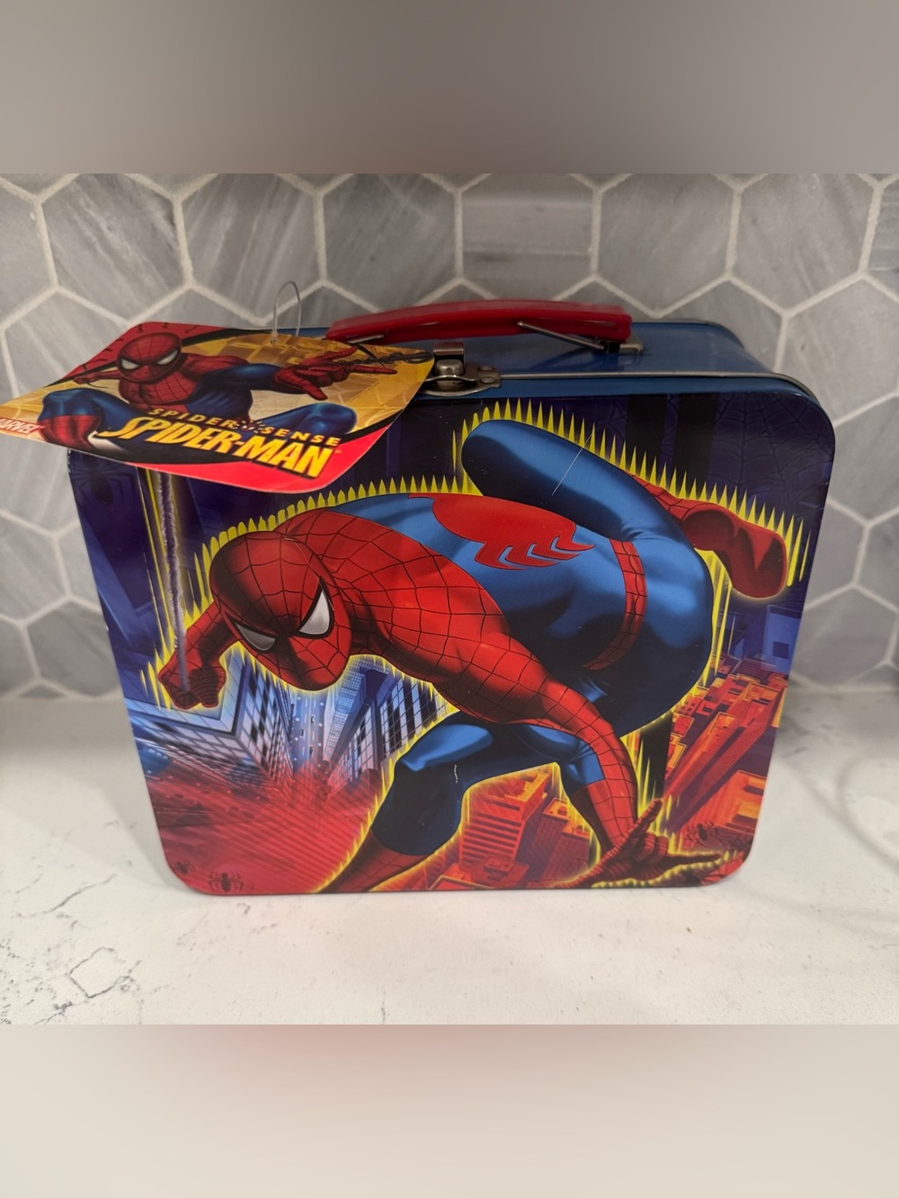 NWT Vintage Marvel Spider-Sense Spider-Man Metal Lunch Box Tin Official License